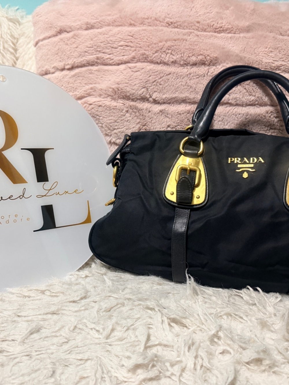 Prada Black Nylon Satchel with Gold-Tone Hardware 2- way